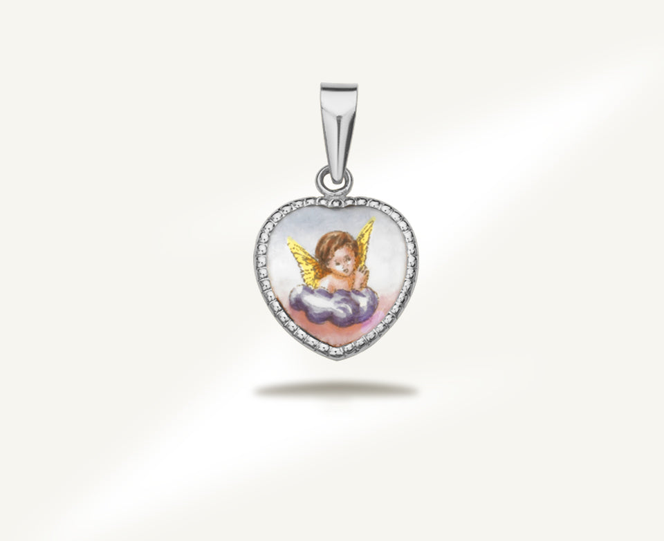 Szív Angyal zománc arany kerettel